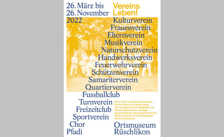VereinsLeben! Ortsmuseum , Nidelbadstrasse 58, 8803 Rüschlikon Tickets
