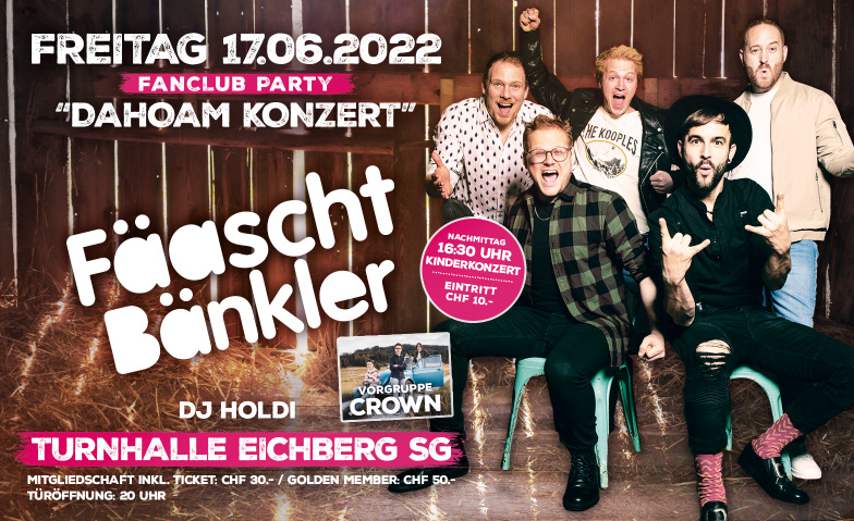 Dahoam Konzert Fanclub Party Turnhalle Primarschule Eichberg, Schulhausstrasse, 9453 Eichberg Tickets