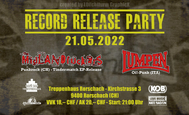 Midland­fuckers (CH) & Lumpen Oi! (IT) Café Bar Treppenhaus, Kirchstrasse 3, 9400 Rorschach Tickets