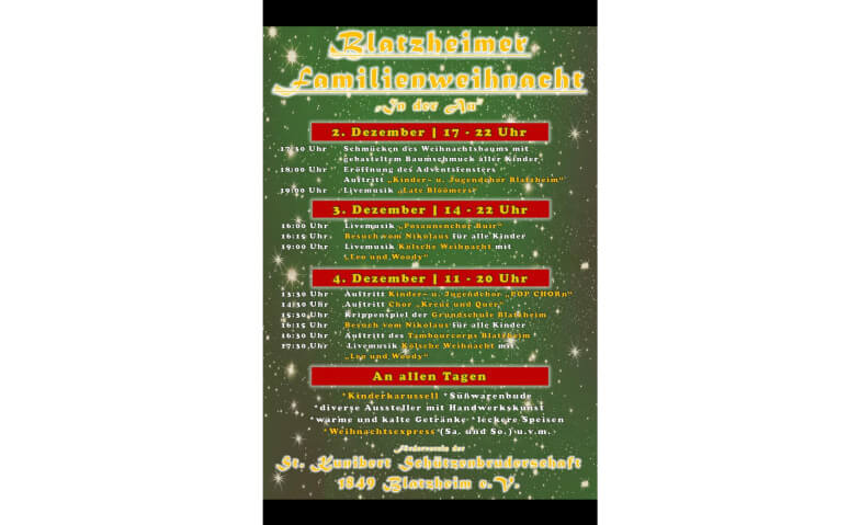 Familien-Weihnachtsmarkt Schützenhalle St. Kunibert Schützenbruderschaft Blatzheim Tickets