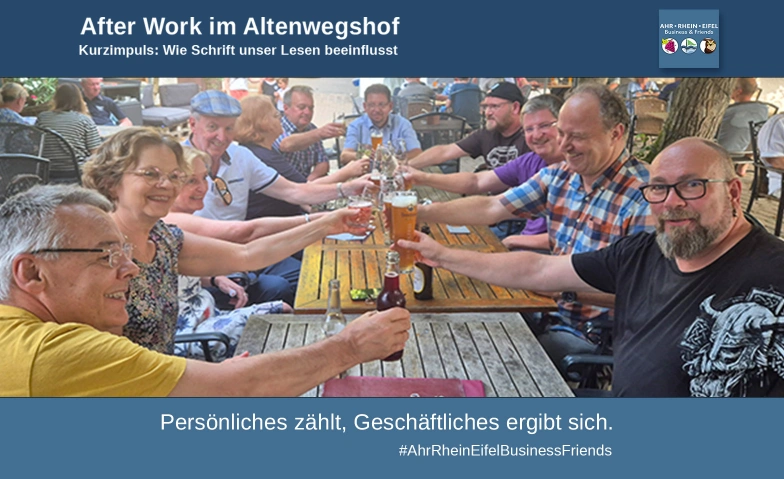 After Work: Wie Schrift unser Lesen beeinflusst Altenwegshof, Ahrweiler, Im Teufenbach 100, 53474 Bad Neuenahr-Ahrweiler Tickets