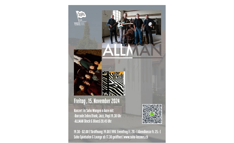 Event-Image for 'Konzert im SOHO, Allman und Barcode Zebra als Vorband'