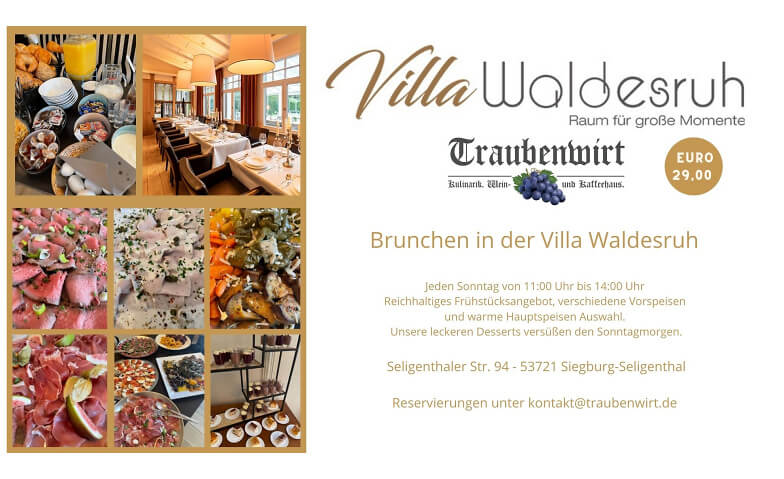 Großer Sonntagsbrunch in der Villa Waldesruh in Siegburg (Ko Villa Waldesruh, Seligenthaler Straße 94, 53721 Siegburg Tickets