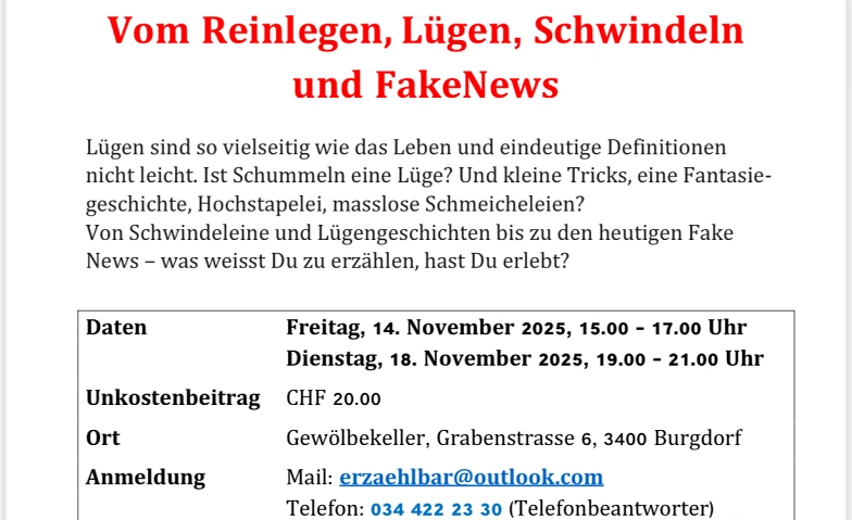 Event-Image for 'Erzählcafé "Vom Reinlegen, Lügen, Schwindeln und FakeNews'