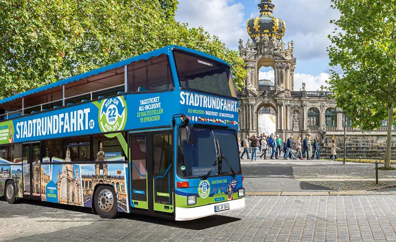 Große Stadtrundfahrt Hop on Hop off Tagesticket Dresden Stadtrundfahrt Dresden GmbH | Haltestelle Zwinger / Postplatz, Ostra-Allee 3, 01067 Dresden Billets