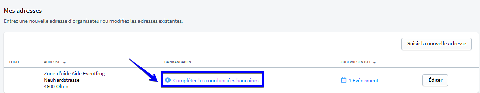 Completer les coordonnées bancaires