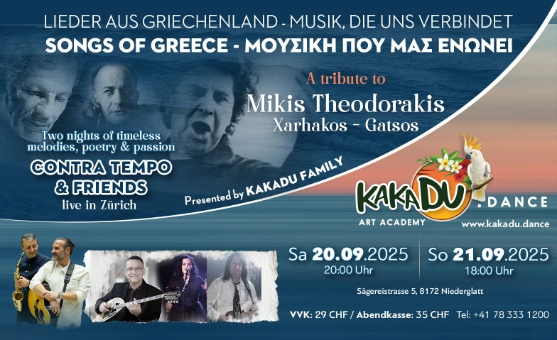 Greek Live Music Concert Kakadu Dance Art Academy, Sägereistrasse 5, 8172 Niederglatt Tickets