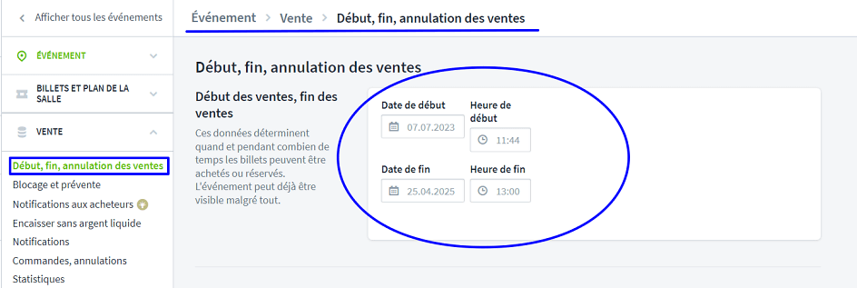 D&eacute;but des vendes