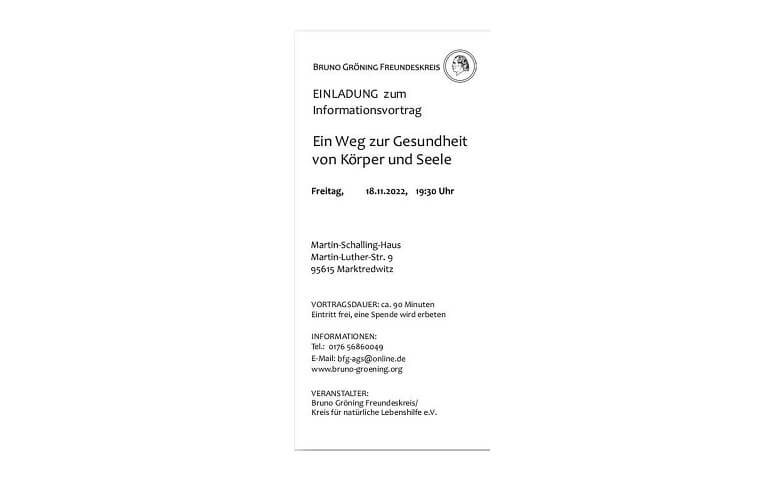Vortrag "Ein Weg zur Gesundheit von Körper und Seele" Martin-Schalling-Haus, Martin-Luther-Str. 9, 95615 Marktredwitz Tickets