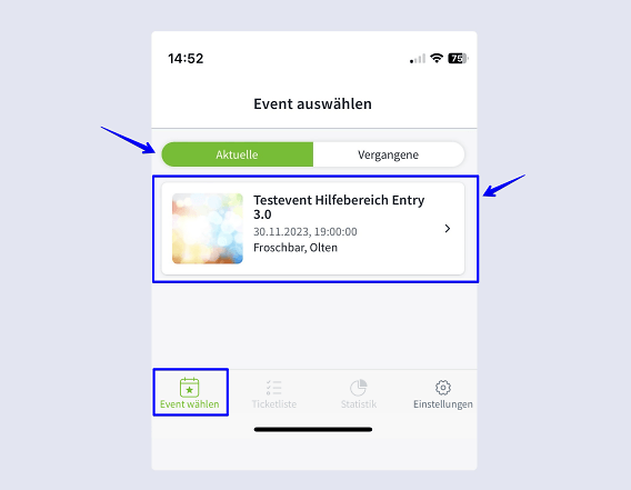 Entry App 3 0 Event w&auml;hlen