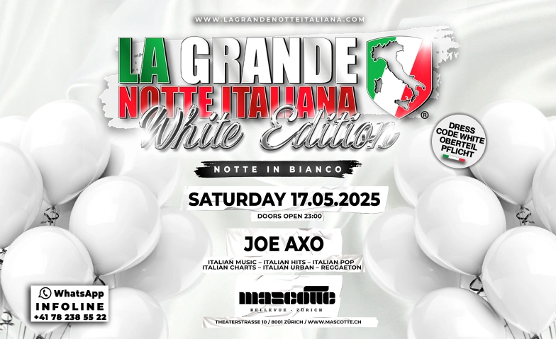 La Grande Notte Italiana White Edition @ MascotteClub Zürich Mascotte Club, Theaterstrasse 10, 8001 Zürich Tickets