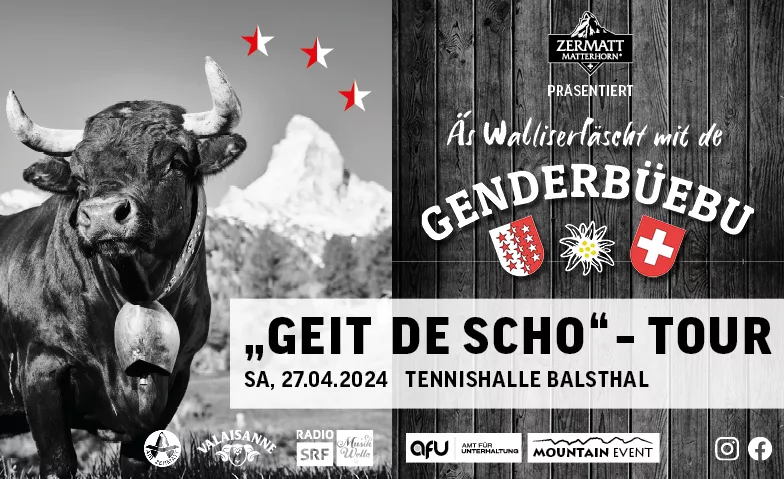 Genderbüebu live in Balsthal Tennishalle Balsthal, Brunnersmoosstrasse 10, 4710 Balsthal Billets