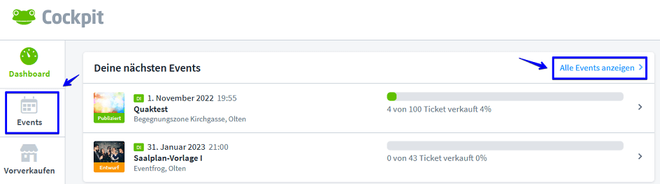 Events &Uuml;bersicht