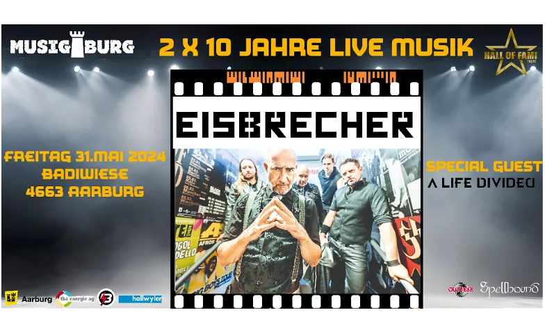 2 x 10 Jahre Live Musik Eisbrecher & A Life Divided Badiwiese, Badstrasse, 4663 Aarburg Billets