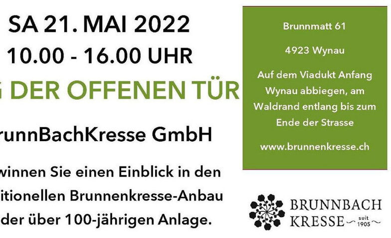Tag der offenen Tür bei der BrunnBachKresse GmbH in Roggwil BrunnBachKresse GmbH, Roggwil Tickets