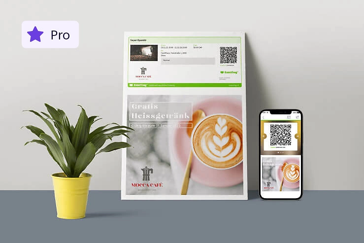 Mockup Pro-Modell Tickets ausgedruckt und mobile mit Label Mockup Pro-Modell Tickets ausgedruckt und mobile mit Label