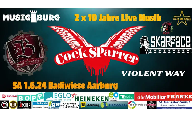 2 x 10 Jahre Live Musik Cock Sparrer Musigburg, Bahnhofstrasse false 50, 4663 Aarburg Billets