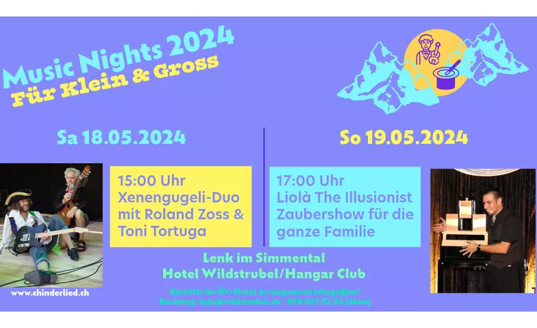 MusicNights ar Lenk im Simmental Kinderprogramm/Hangar Club Sporthotel Wildstrubel, Lenkstrasse 8, 3775 Lenk Tickets