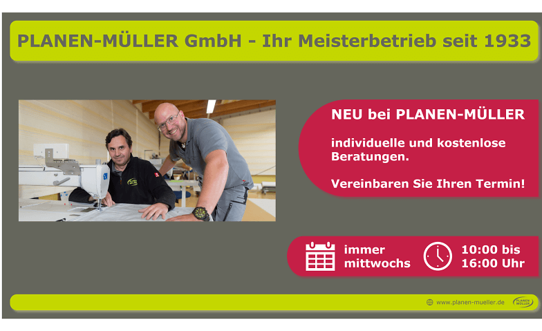 Mittwoch - ist Beratungstag bei PLANEN-MÜLLER GmbH PLANEN-MÜLLER GmbH, Grambartstraße 18, 30165 Hannover Tickets