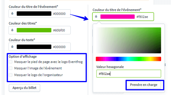 Pr&eacute;sentation du ticket avec les couleurs
