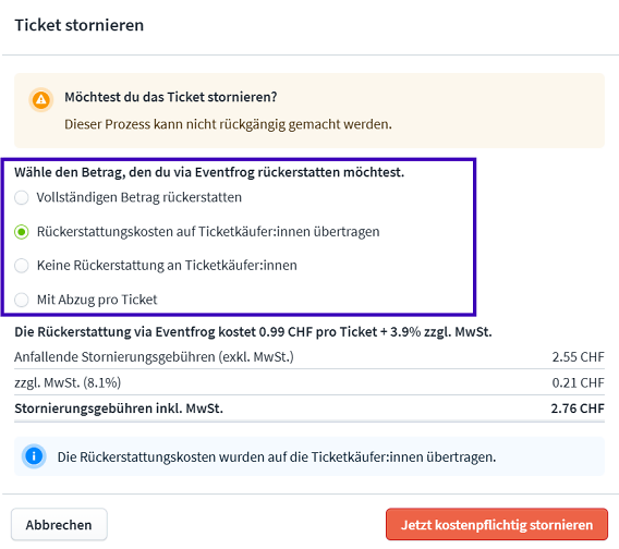 Beispiel bei einem Ticketpreis von 40.00 CHF