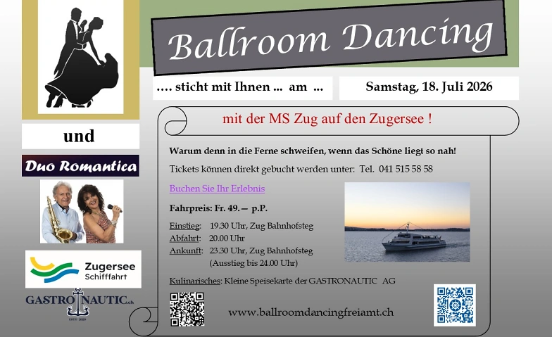 Ballroom Dancing Freiamt  auf dem Zugersee Schiffstation Bahnhofsteg, Zug Tickets