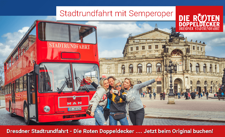 Stadtrundfahrt mit der Semperoper - live kommentiert Dresdner Stadtrundfahrt – Die Roten Doppeldecker GmbH, Wilsdruffer Straße 2, 01067 Dresden Tickets