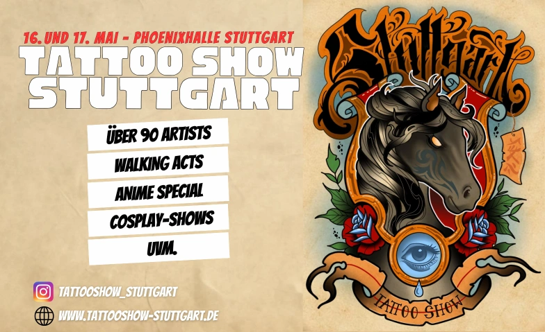 22. Internationale Tattooshow Stuttgart 2026 Phoenixhalle im R&ouml;merkastell, Naststra&szlig;e 43-45, 70376 Stuttgart Tickets