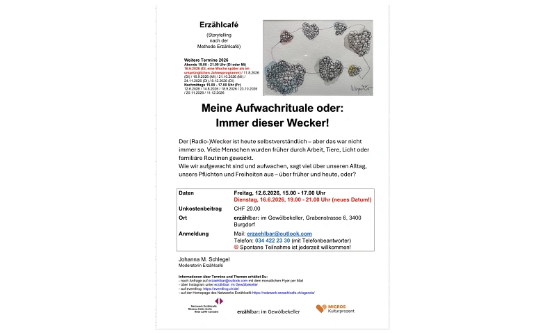 Event-Image for 'Erz&auml;hlcaf&eacute;: Meine Aufwachrituale oder: Immer dieser Wecker!'