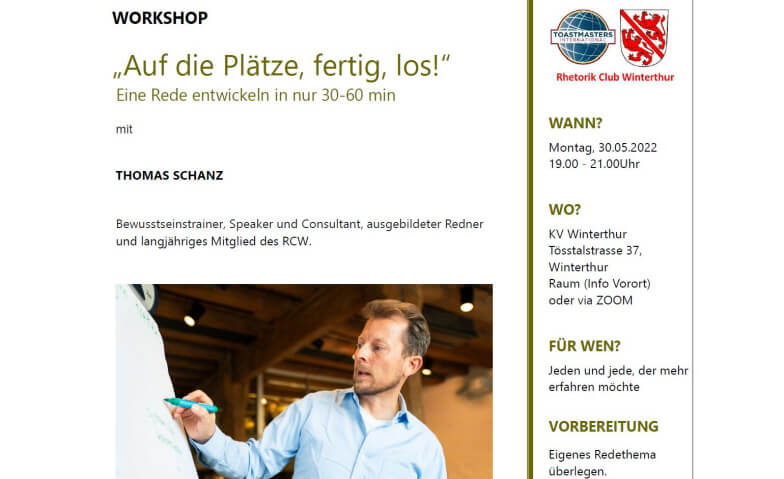 Workshop - "Eine Rede in 30-60 Minuten fertig entwickeln" Wirtschaftsschule KV Winterthur, Winterthur Tickets