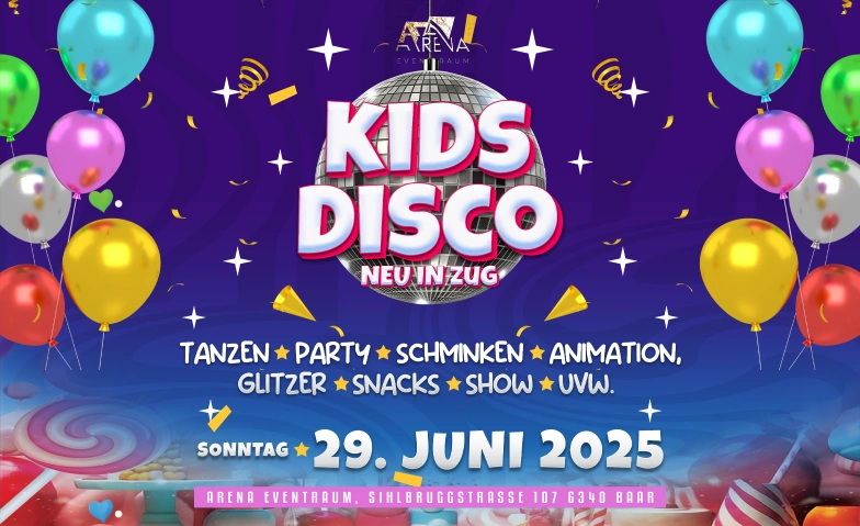 Zuger Kids Disco - begrenzte Plätze Arena Eventraum, Sihlbruggstrasse 107, 6340 Baar Tickets