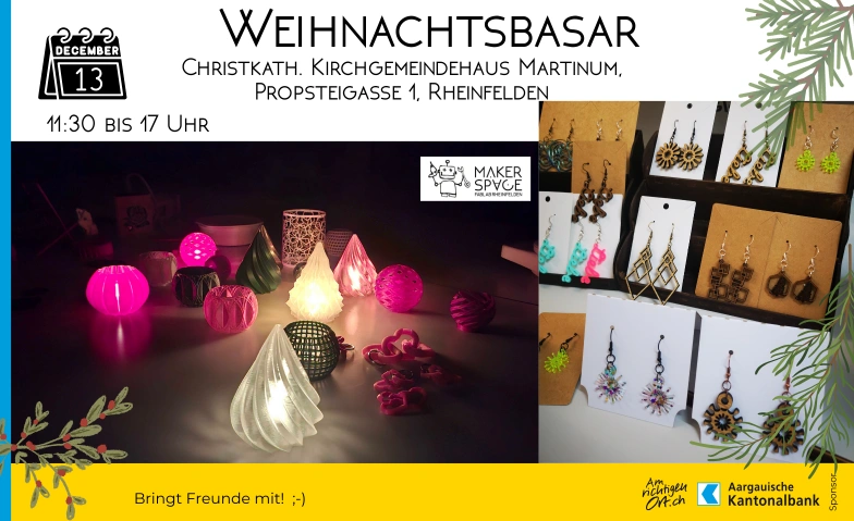 Individueller Weihnachtsschmuck aus dem Makerspace Rheinfeld Christkatholisches Kirchgemeindehaus Martinum, Kirchgässli 2, 4310 Rheinfelden Tickets