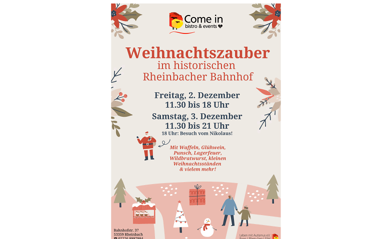 „Weihnachtszauber“ im historischen Rheinbacher Bahnhof Come in - das inklusive Bistro, Bahnhofstraße 37, 53359 Rheinbach Tickets