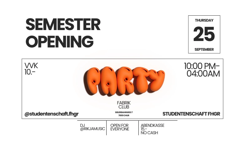Semesteropening Studentenschaft FABRIK, Seilerbahnweg 9, 7000 Chur Billets