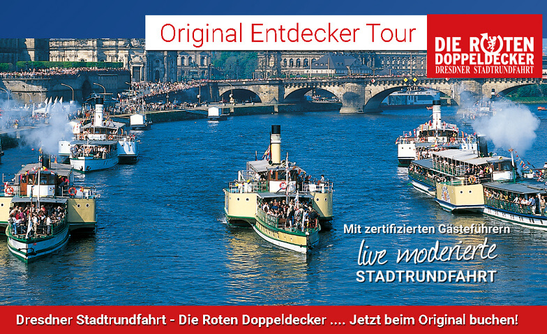 Große Stadtrundfahrt mit Schiff und Bergbahn Dresdner Stadtrundfahrt – Die Roten Doppeldecker GmbH, Wilsdruffer Straße 2, 01067 Dresden Tickets