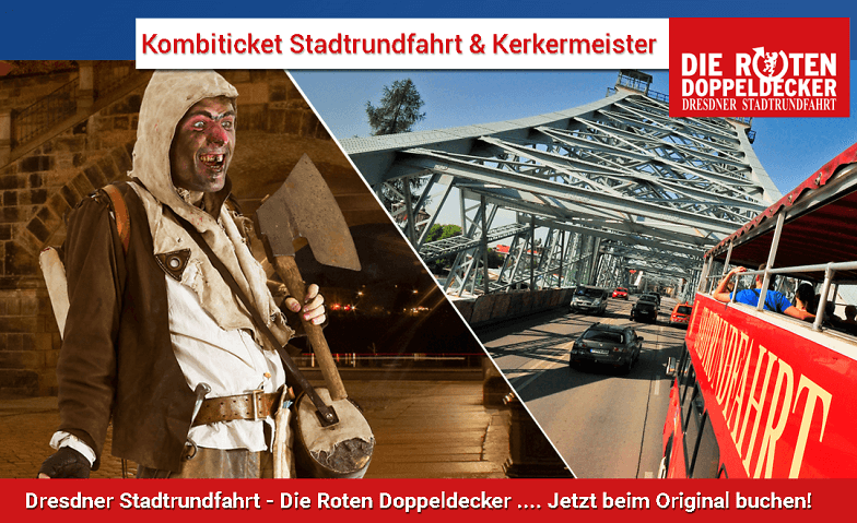 Große Stadtrundfahrt inklusive Kerkermeisterführung Dresdner Stadtrundfahrt – Die Roten Doppeldecker GmbH, Wilsdruffer Straße 2, 01067 Dresden Tickets